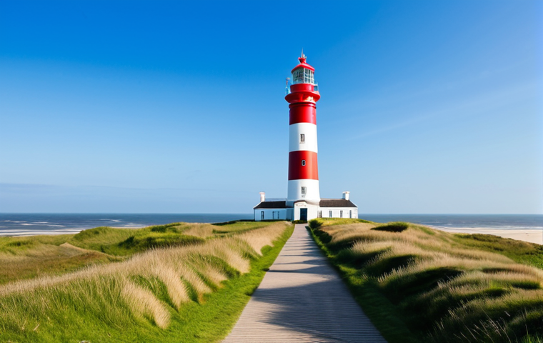 De Ven Lighthouse, Texel Island**

"A scenic view of the De Ven Lighthouse on Texel Island, Netherlands, during a sunny day. The lighthouse is red and cylindrical, standing prominently against a blue sky and the North Sea. Lush green dunes surround the base of the lighthouse. Fully clothed tourists are visible in the distance, enjoying the landscape. Appropriate attire, safe for work, professional photography, perfect anatomy, natural proportions, clear details, high quality, family-friendly."

**