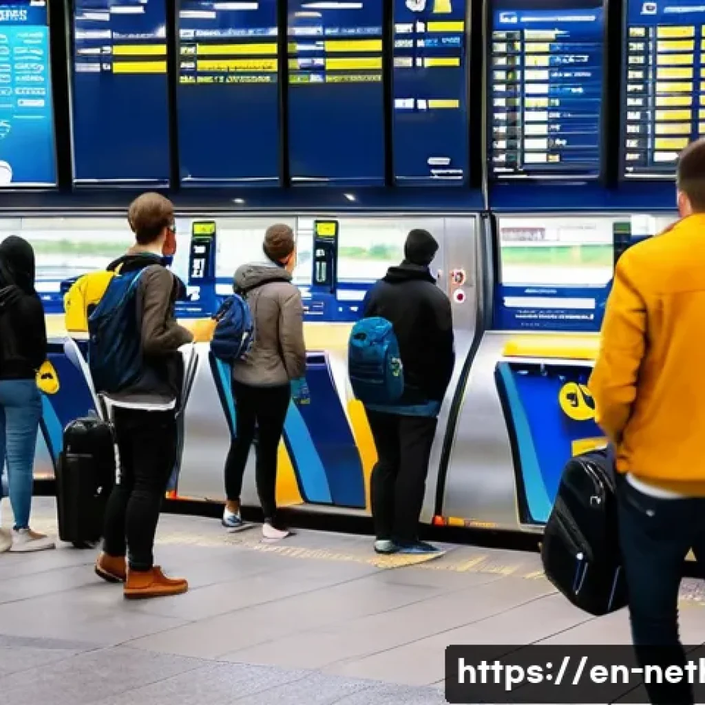 네덜란드 유학생 생활 꿀팁 - A vibrant urban scene at a busy Dutch train station during morning rush hour, featuring diverse youn...
