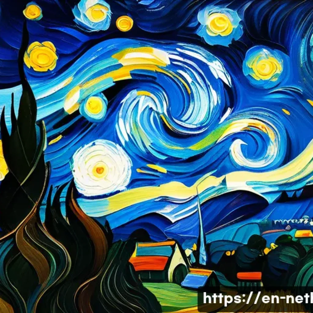 반 고흐 미술관 vs 렘브란트 하우스 차이점 - A vivid, emotionally charged scene inspired by Van Gogh&rsquo;s "Starry Night" featuring swirling, thick b...