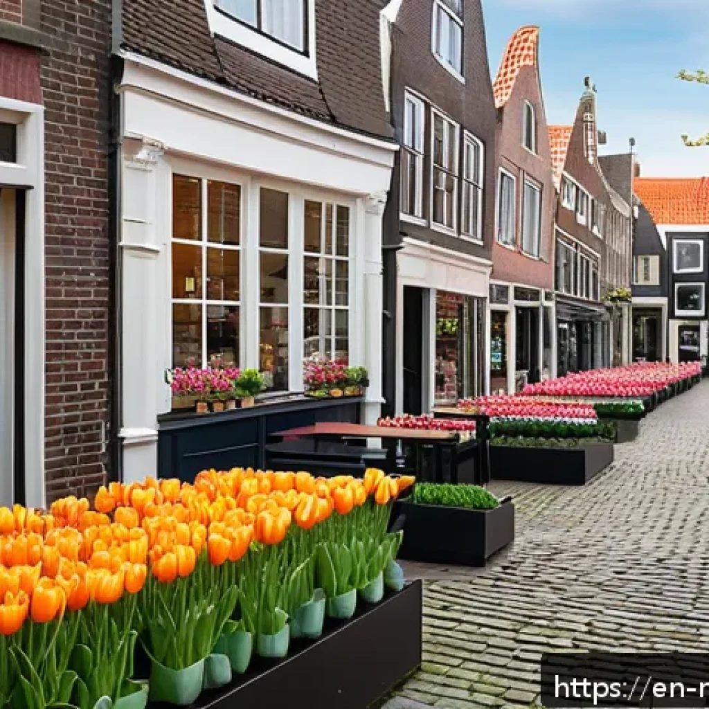 네덜란드에서 유명한 쇼핑몰과 브랜드 - A vibrant Dutch urban shopping street scene in springtime, featuring a harmonious blend of historic ...
