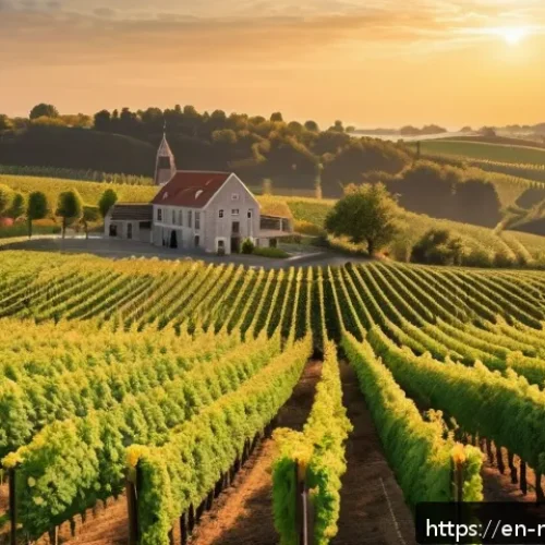 네덜란드에서 방문해야 할 와이너리 - A serene Dutch vineyard landscape in early autumn, showcasing rows of lush green grapevines with clu...